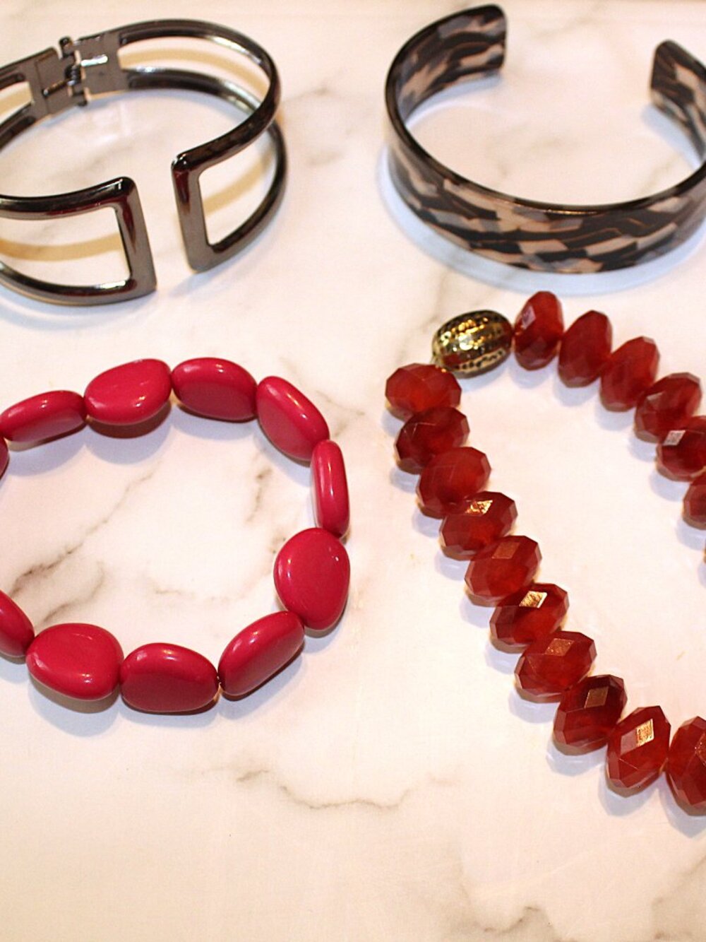 Paparazzi Boho Chunky Bracelet Lot - 4 Pcs Gunmetal Tortoise Pink Red